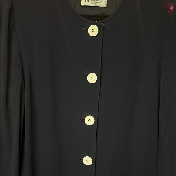 VTG Louis Féraud Paris x Creeds Toronto Navy Button Front Longline Jacket Dress - Picture 3 of 12